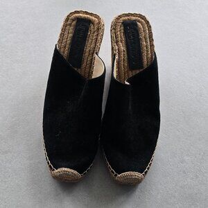 JIMMY CHOO ESPADRILLES WEDGE SANDALS IN BLACK AND WOVEN BEIGE